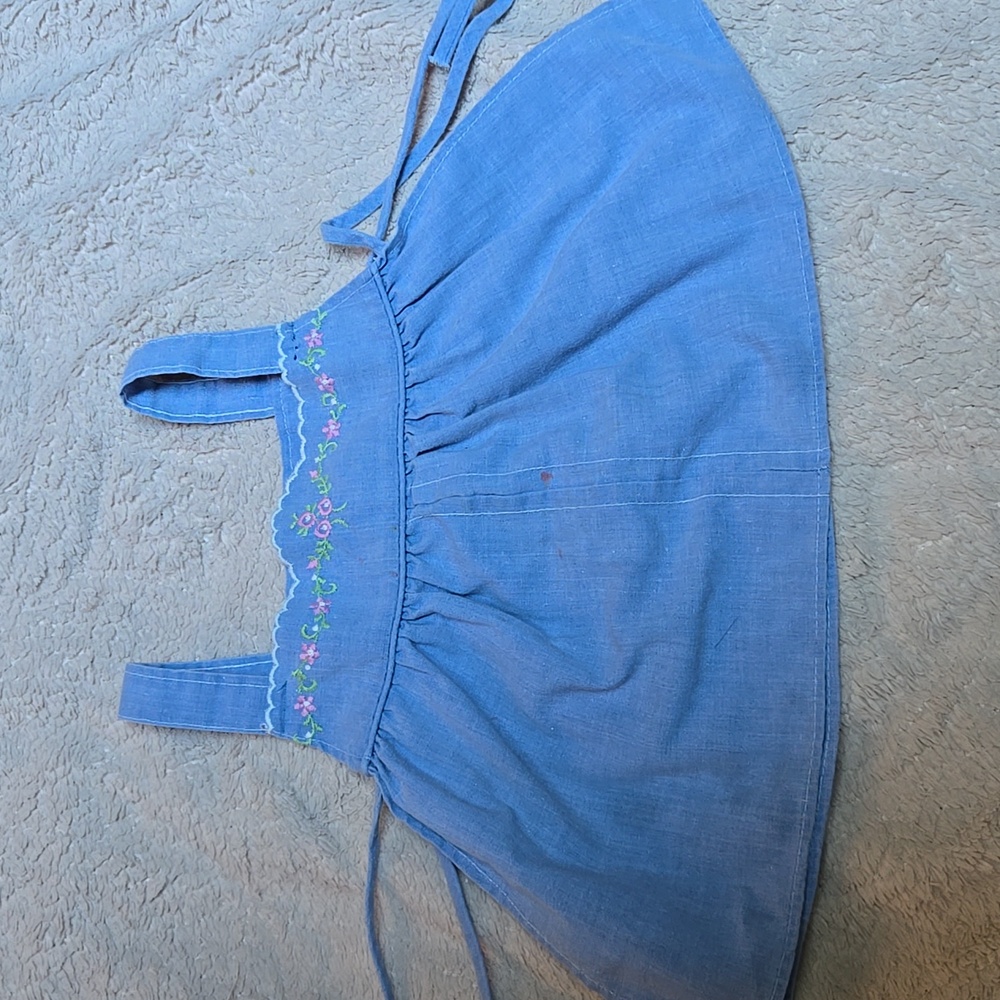 🪷 Vintage Blue Embroidered Apron Top